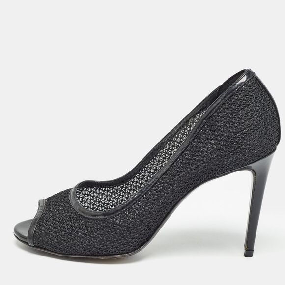 Dolce & Gabbana Size 39 Black Mesh And Patent Leather Peep Toe Pumps